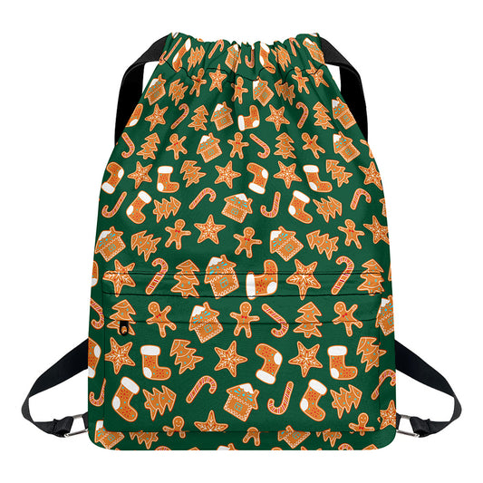 Gingerbread Cookies Pattern Print Drawstring Backpack