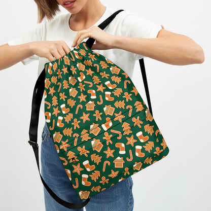 Gingerbread Cookies Pattern Print Drawstring Backpack