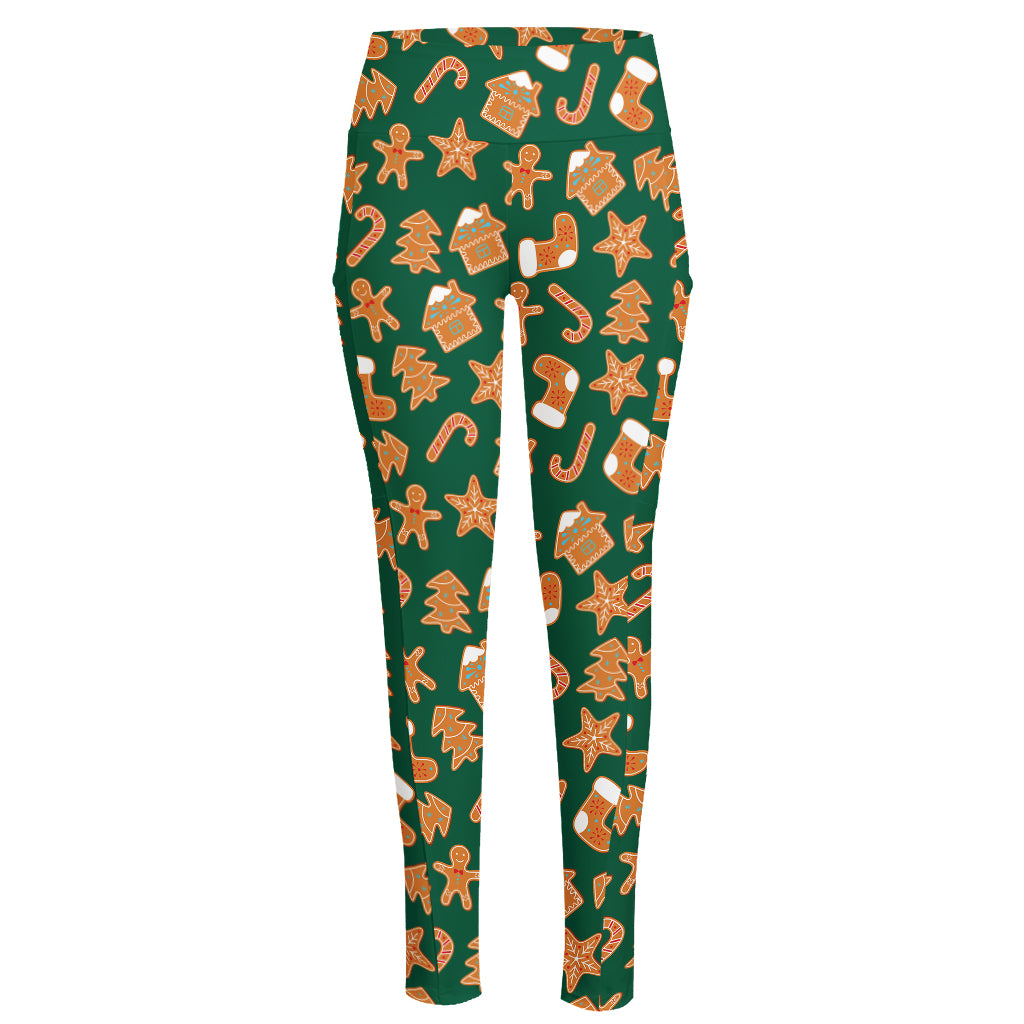 Gingerbread Cookies Pattern Print High-Waisted Pocket Leggings