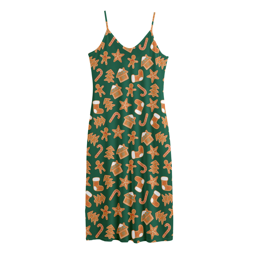 Gingerbread Cookies Pattern Print Jersey Midi Cami Dress