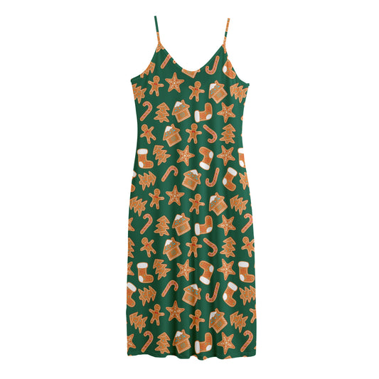 Gingerbread Cookies Pattern Print Jersey Midi Cami Dress