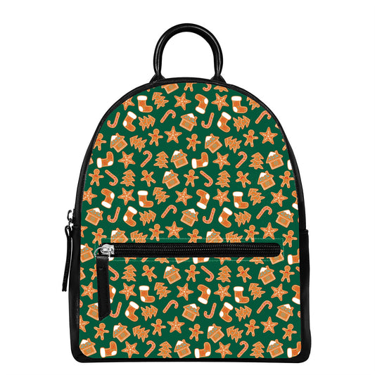 Gingerbread Cookies Pattern Print Leather Backpack