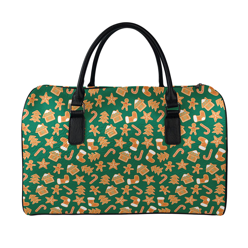 Gingerbread Cookies Pattern Print Leather Duffle Bag