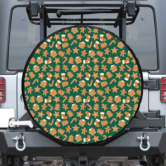Gingerbread Cookies Pattern Print Leather Spare Tire Cover