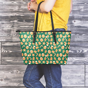 Gingerbread Cookies Pattern Print Leather Tote Bag