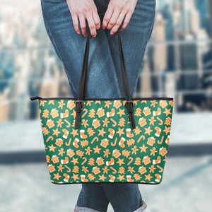 Gingerbread Cookies Pattern Print Leather Tote Bag