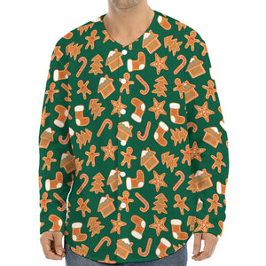 Gingerbread Cookies Pattern Print Long Sleeve Baseball Jersey