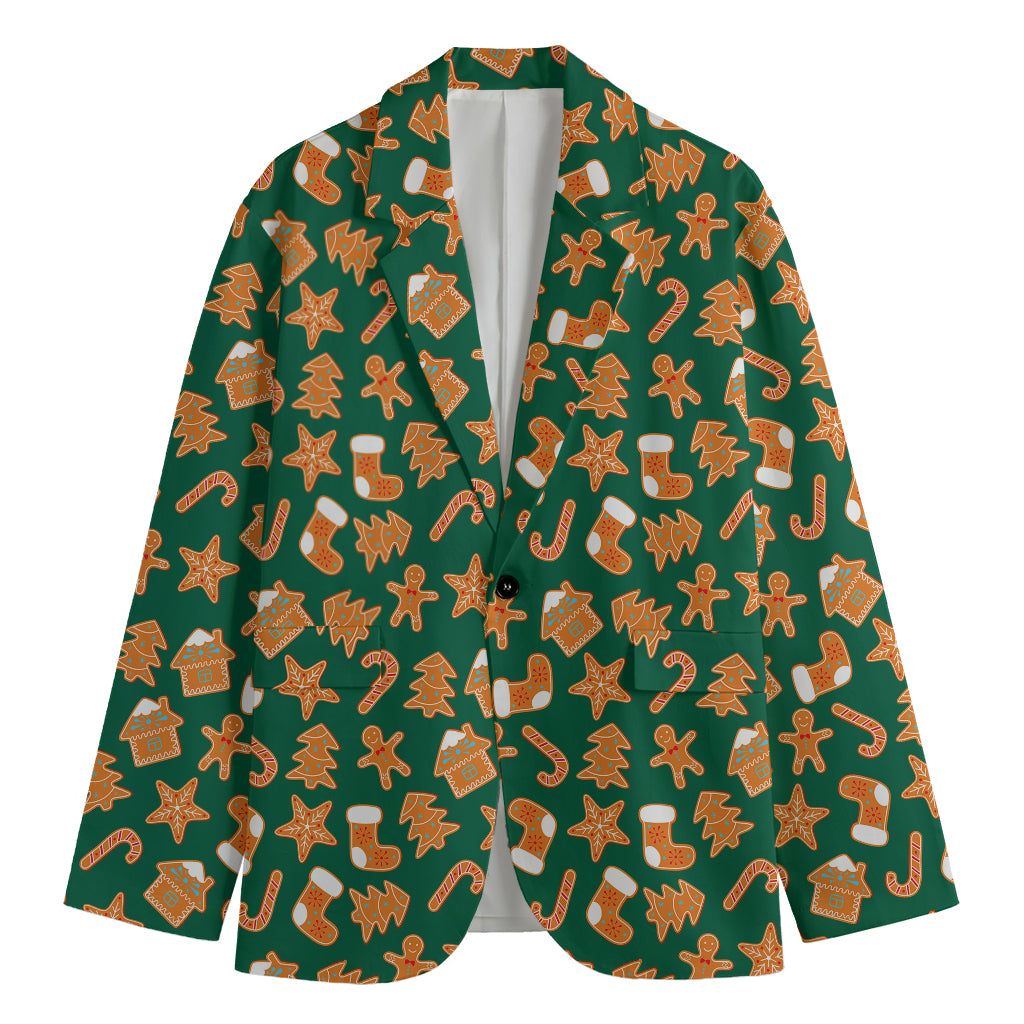 Gingerbread Cookies Pattern Print Men's Cotton Blazer