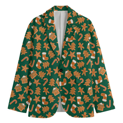 Gingerbread Cookies Pattern Print Men's Cotton Blazer