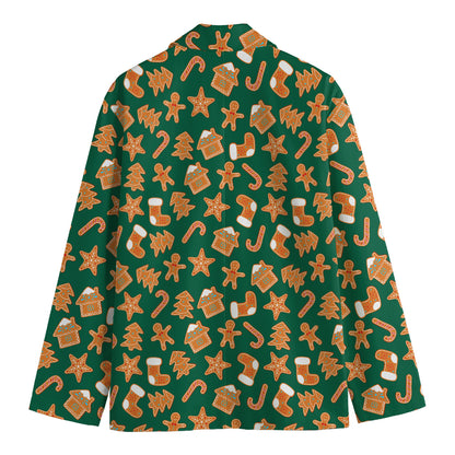 Gingerbread Cookies Pattern Print Men's Cotton Blazer