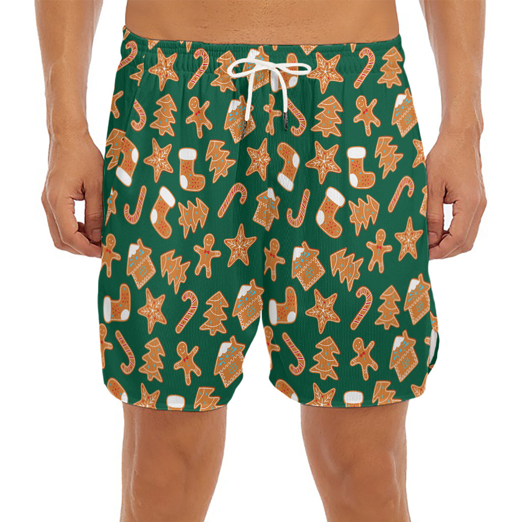 Gingerbread Cookies Pattern Print Men's Split Running Shorts