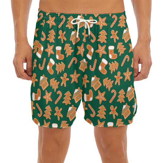 Gingerbread Cookies Pattern Print Men's Split Running Shorts