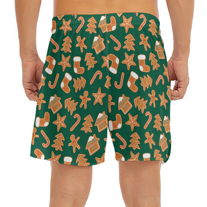 Gingerbread Cookies Pattern Print Men's Split Running Shorts