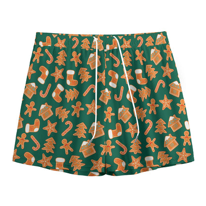 Gingerbread Cookies Pattern Print Mesh Shorts