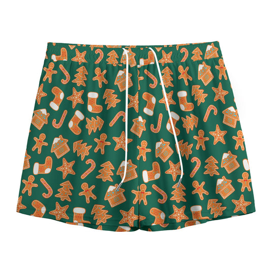 Gingerbread Cookies Pattern Print Mesh Shorts