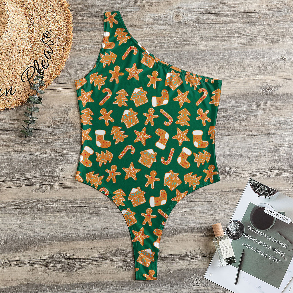 Gingerbread Cookies Pattern Print One Shoulder Bodysuit
