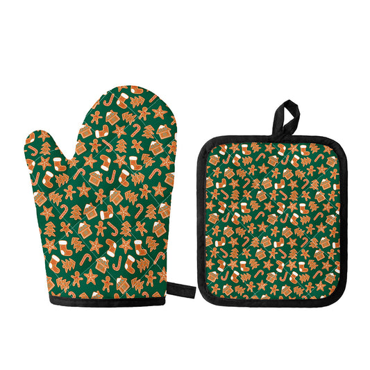 Gingerbread Cookies Pattern Print Oven Mitt And Pot Holder Set