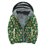 Gingerbread Cookies Pattern Print Sherpa Lined Zip Up Hoodie