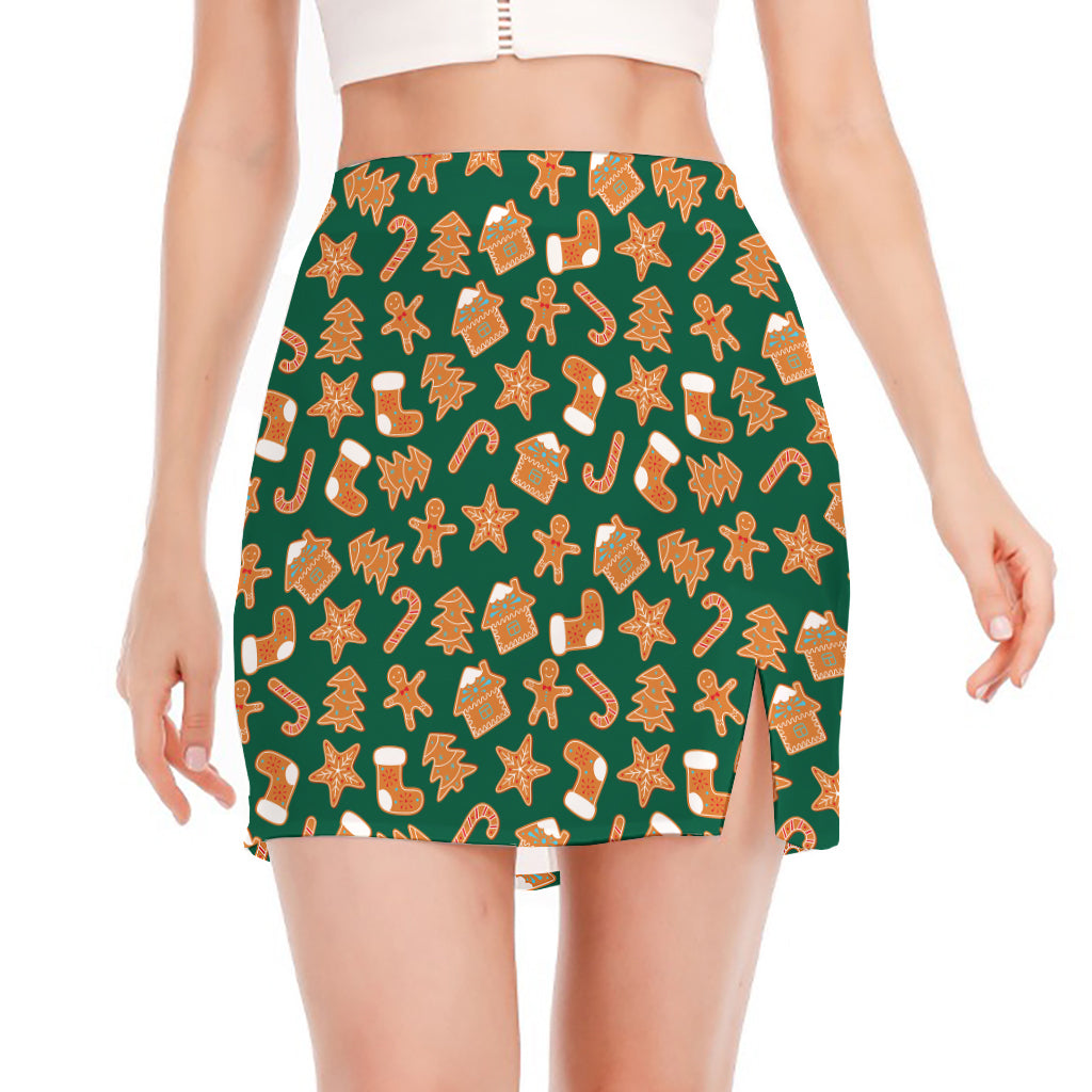 Gingerbread Cookies Pattern Print Side Slit Mini Skirt