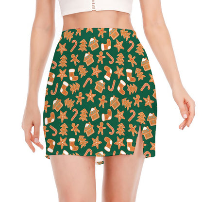 Gingerbread Cookies Pattern Print Side Slit Mini Skirt