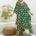 Gingerbread Cookies Pattern Print Silk V-Neck Kaftan Dress