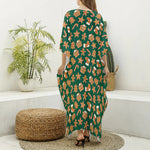 Gingerbread Cookies Pattern Print Silk V-Neck Kaftan Dress