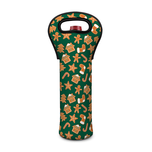 Gingerbread Cookies Pattern Print Single Neoprene Wine Tote