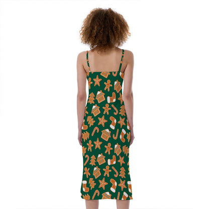 Gingerbread Cookies Pattern Print Slim Fit Midi Cami Dress