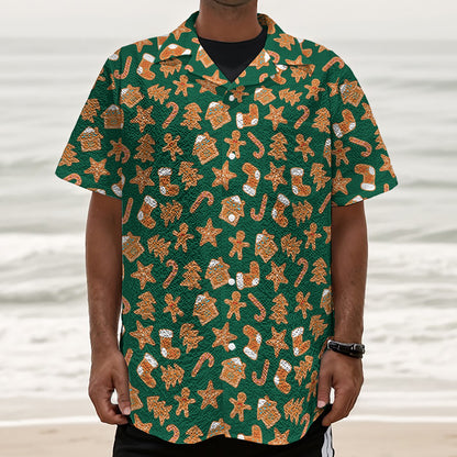 Gingerbread Cookies Pattern Print Textured Short Sleeve Shirt