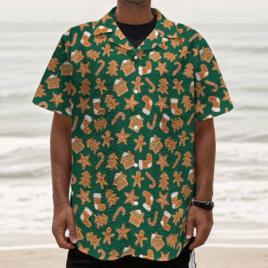 Gingerbread Cookies Pattern Print Textured Short Sleeve Shirt