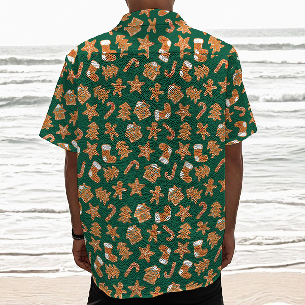 Gingerbread Cookies Pattern Print Textured Short Sleeve Shirt