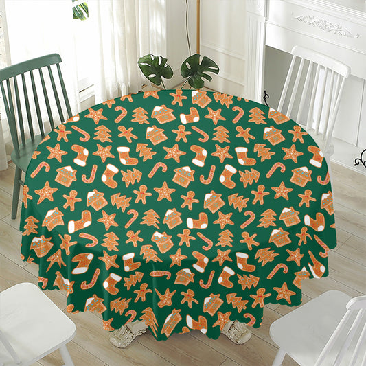 Gingerbread Cookies Pattern Print Waterproof Round Tablecloth