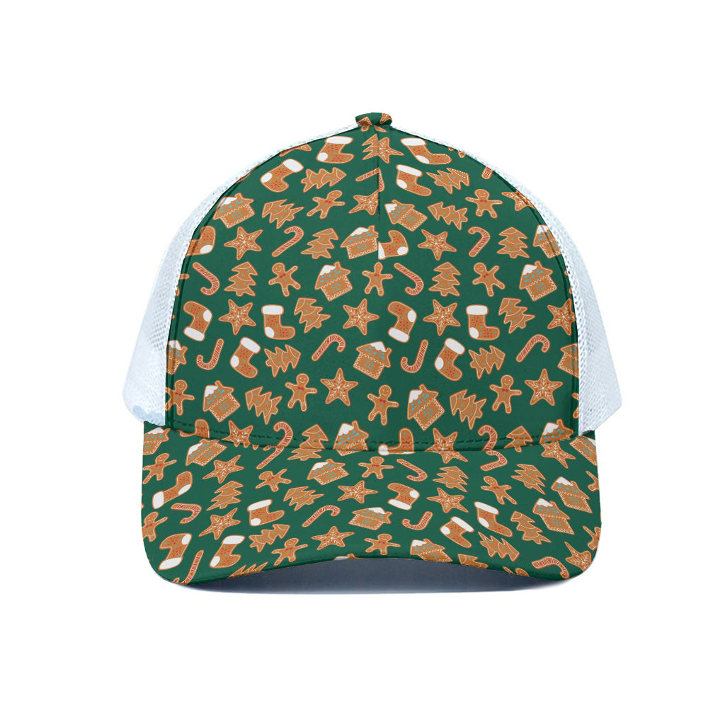 Gingerbread Cookies Pattern Print White Mesh Trucker Cap
