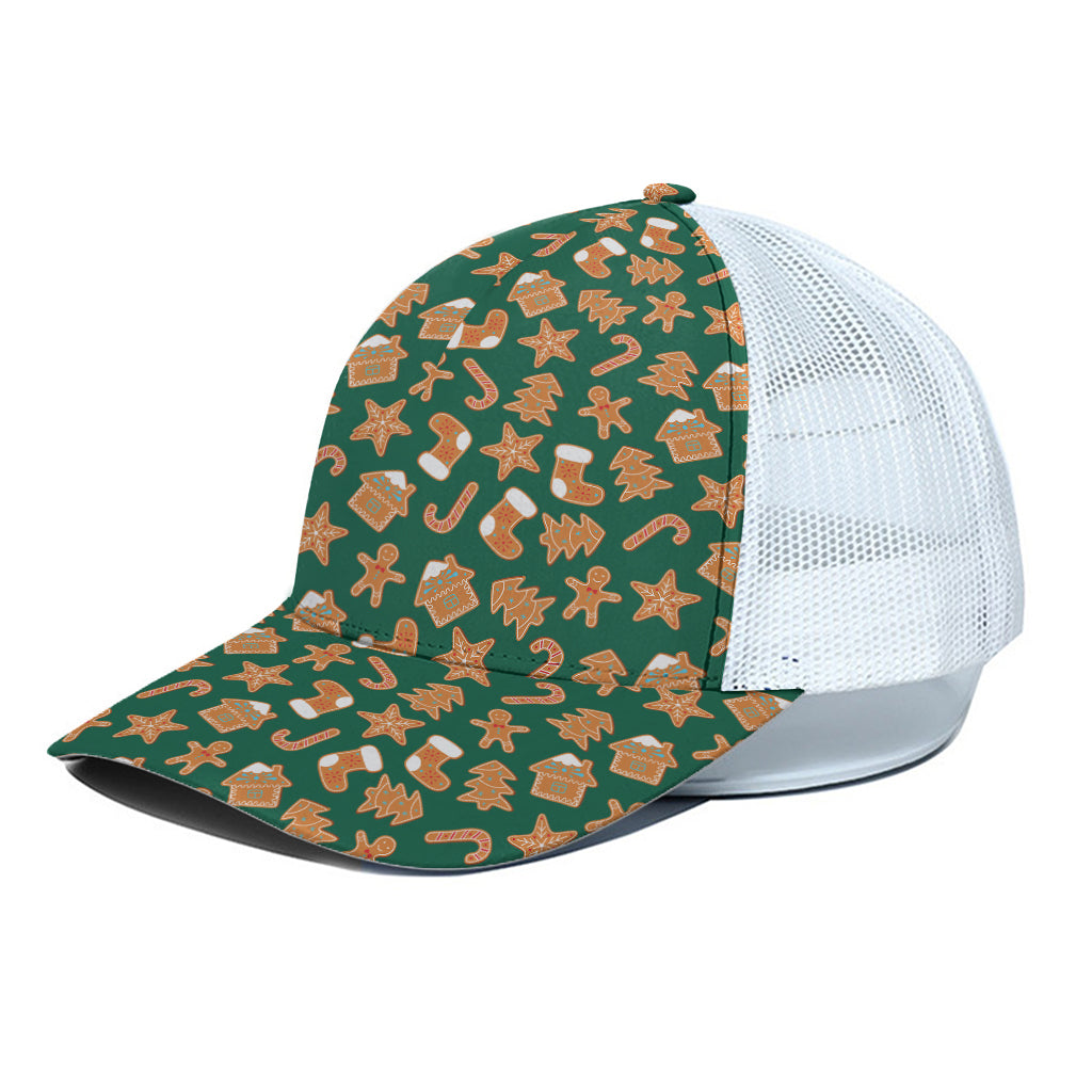 Gingerbread Cookies Pattern Print White Mesh Trucker Cap
