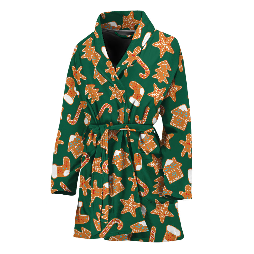 Gingerbread Cookies Pattern Print Women's Bathrobe