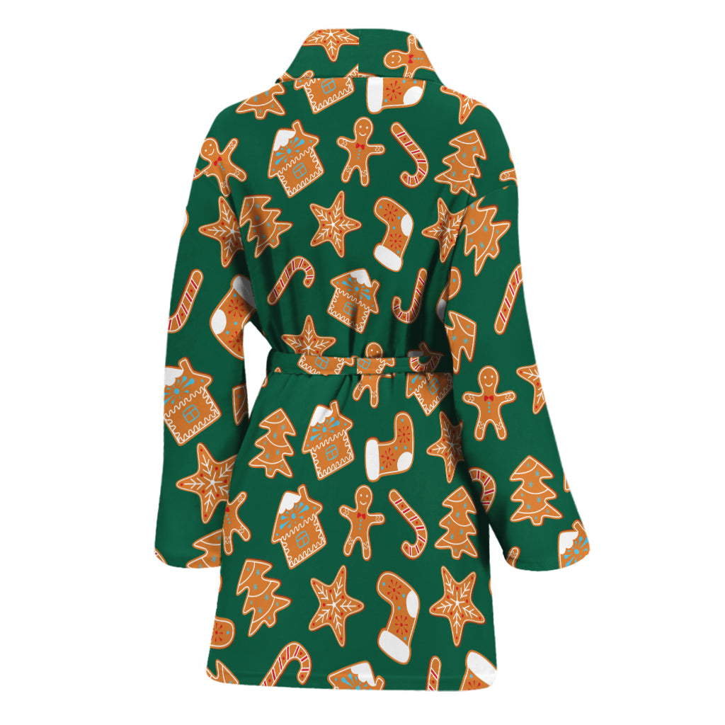 Gingerbread Cookies Pattern Print Women's Bathrobe