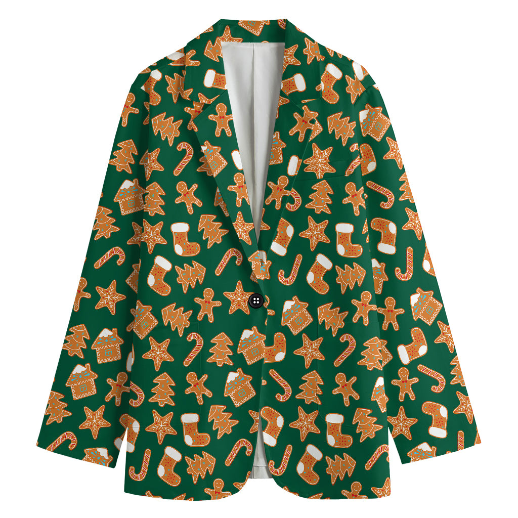 Gingerbread Cookies Pattern Print Women's Cotton Blazer