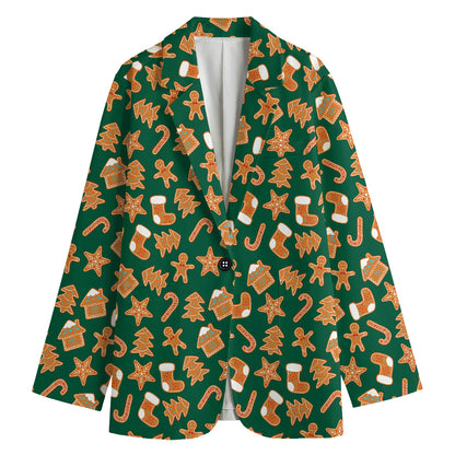Gingerbread Cookies Pattern Print Women's Cotton Blazer