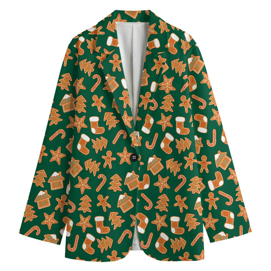 Gingerbread Cookies Pattern Print Women's Cotton Blazer