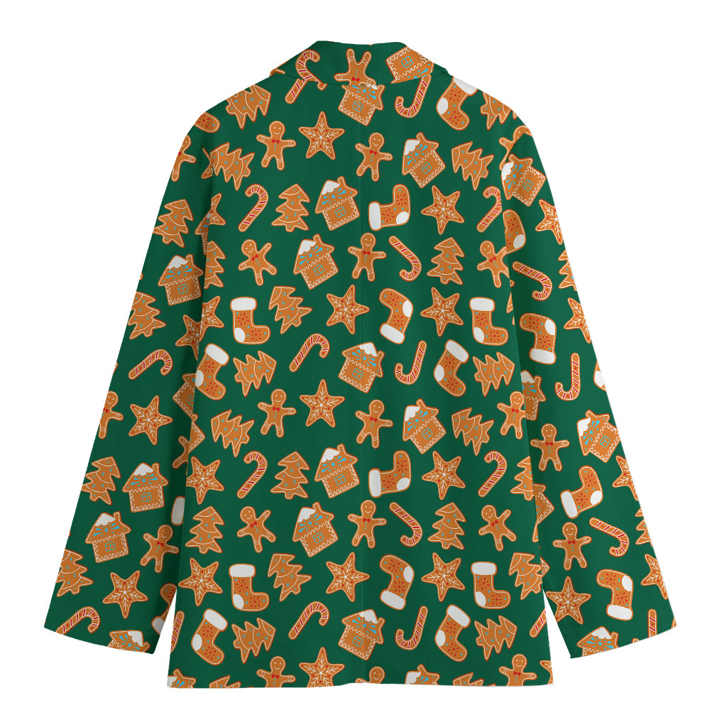 Gingerbread Cookies Pattern Print Women's Cotton Blazer