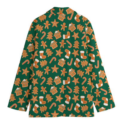 Gingerbread Cookies Pattern Print Women's Cotton Blazer