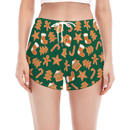 Gingerbread Cookies Pattern Print Women's Split Running Shorts