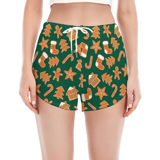 Gingerbread Cookies Pattern Print Women's Split Running Shorts