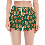 Gingerbread Cookies Pattern Print Women's Split Running Shorts