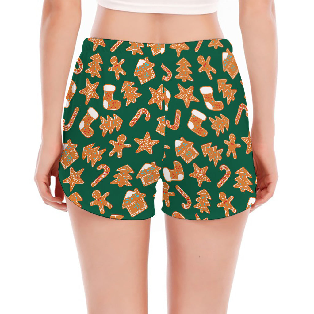 Gingerbread Cookies Pattern Print Women's Split Running Shorts