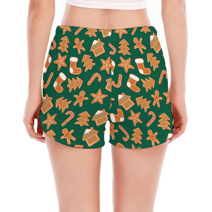 Gingerbread Cookies Pattern Print Women's Split Running Shorts