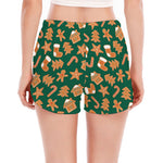 Gingerbread Cookies Pattern Print Women's Split Running Shorts