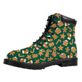 Gingerbread Cookies Pattern Print Padded Collar Lace Up Boots