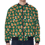 Gingerbread Cookies Pattern Print Zip Sleeve Bomber Jacket