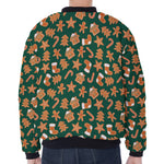 Gingerbread Cookies Pattern Print Zip Sleeve Bomber Jacket